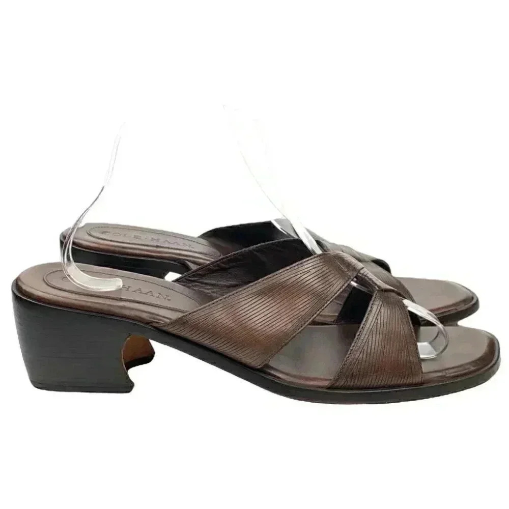 Cole Haan sandals size 9.5 chocolate brown leather square toe 90s vintage
